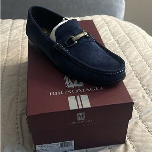 Bruno Magli Blue Suede Loafers with Silver Hardware